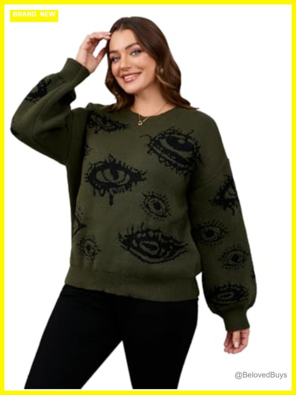 Plus Size Grunge Punk Print Long Sleeve Oversized Pullover Sweater Top